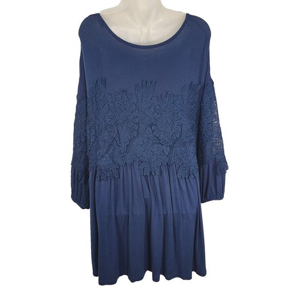 Roamans Women Tunic Top Plus Size 18/20 Embroidered Lace Stretch Knit 3/4 Sleeve - Picture 2 of 10